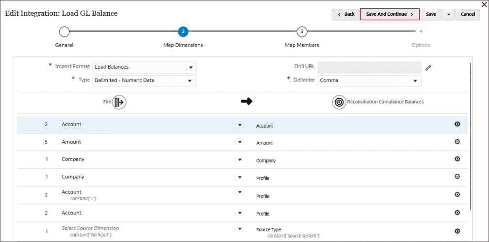 Map Dimensions tab